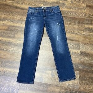Kut From The Kloth Straight Jeans Womens 12 Blue Denim Distressed Stretch